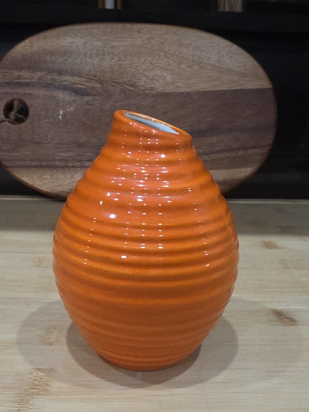 Source Unknown Bright Orange Ribbed Ceramic Accent Vase